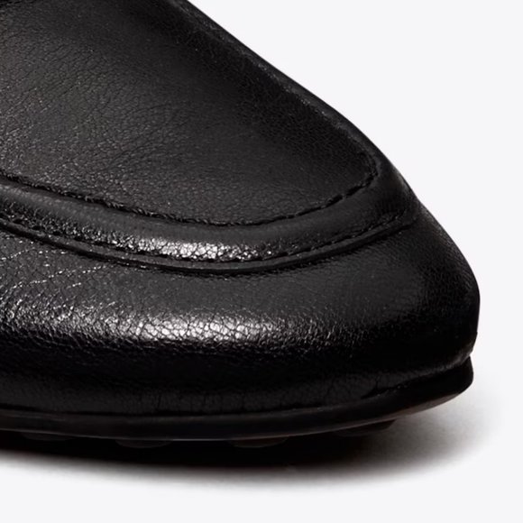 Tory Burch $298 Georgia Backless Loafer Flats Mules Black Gold Logo - Picture 7 of 9